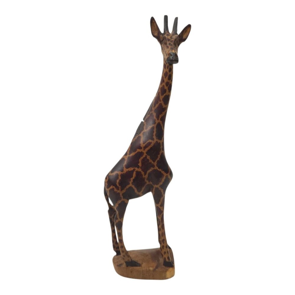 Giraffe Statue Wooden 12" Hand Carved Painted Crafted African Kenyan Artisans